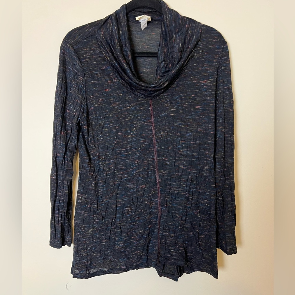 Black with pink fleck Cowl Neck Long Sleeve Top by Carol Rose Med asymmetrical